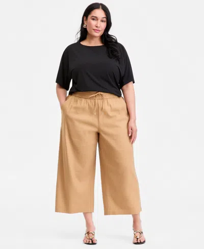 Inc International Concepts Plus Size High Rise Cropped Wide Leg Pants, Macy's Exclusive In Brown