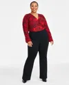 Inc International Concepts Plus Size High-rise Flare-leg Pants, Exclusively At Macy's In Deep Black