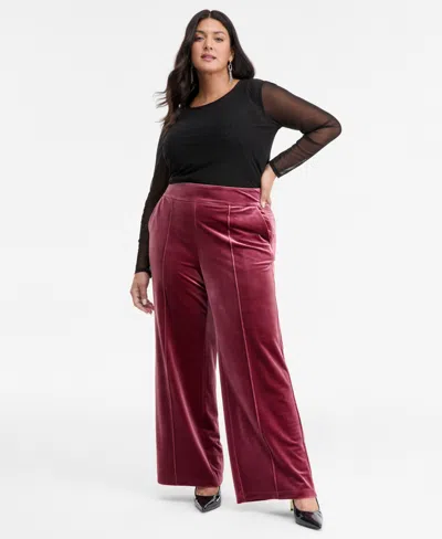 Inc International Concepts Plus Size High-rise Wide-leg Velvet Pants, Created For Macy's In Animal Print