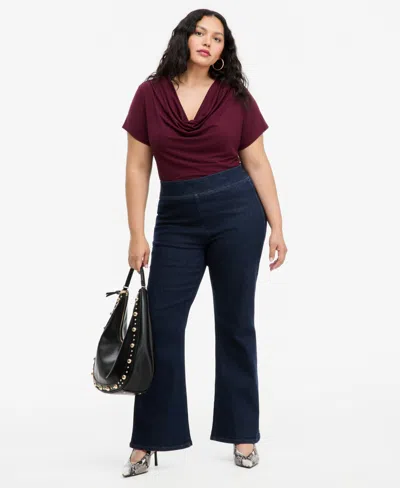 Inc International Concepts Plus Size High-rise Pull-on Flared Jeans, Macy's Exclusive In Hudson Wash