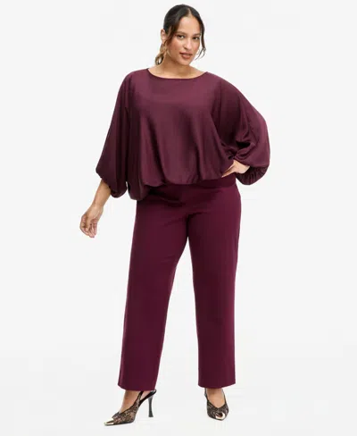 Inc International Concepts Plus Size Incredible Stretch Straight High-rise Pull-on Pants, Macy's Exclusive In Purple