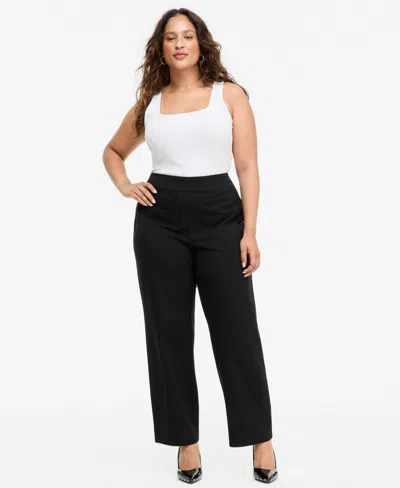 Inc International Concepts Plus Size Incredible Stretch Straight High-rise Pull-on Pants, Macy's Exclusive In Black