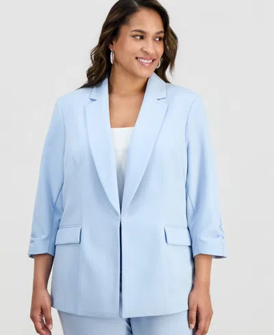 Inc International Concepts Plus Size Kiss-front 3/4-sleeve Blazer, Macy's Exclusive In Blue
