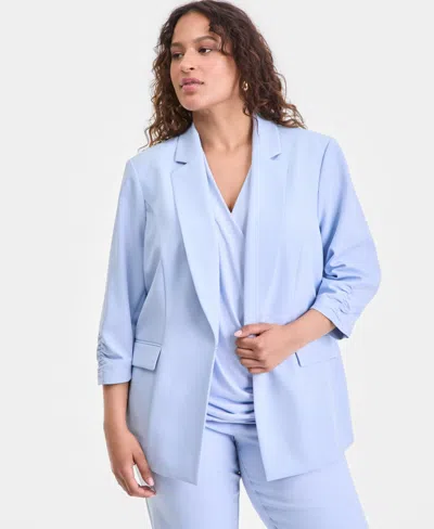 Inc International Concepts Plus Size Kiss-front 3/4-sleeve Blazer, Macy's Exclusive In Brown