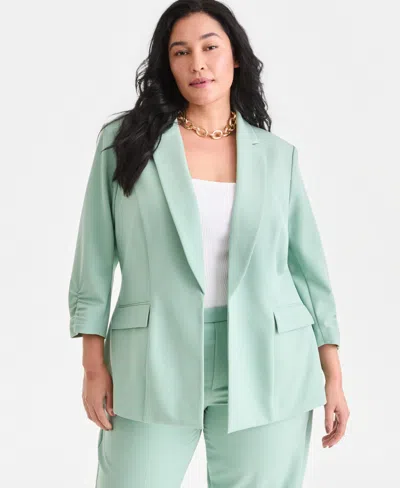 Inc International Concepts Plus Size Kiss-front 3/4-sleeve Blazer, Macy's Exclusive In Green