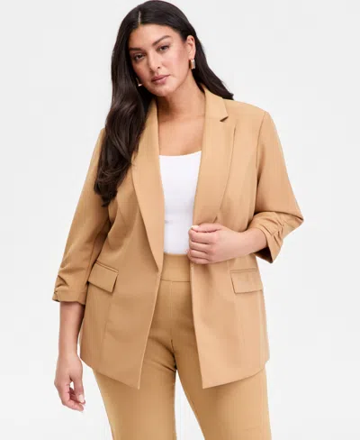 Inc International Concepts Plus Size Kiss-front 3/4-sleeve Blazer, Macy's Exclusive In Multi