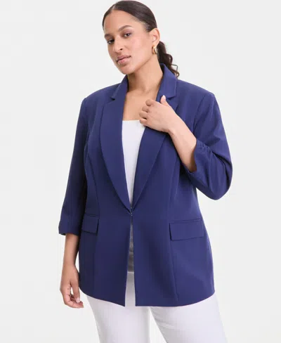 Inc International Concepts Plus Size Kiss-front 3/4-sleeve Blazer, Macy's Exclusive In Purple