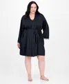 Inc International Concepts Plus Size Lace-trim Satin Wrap Robe, Exclusively At Macy's