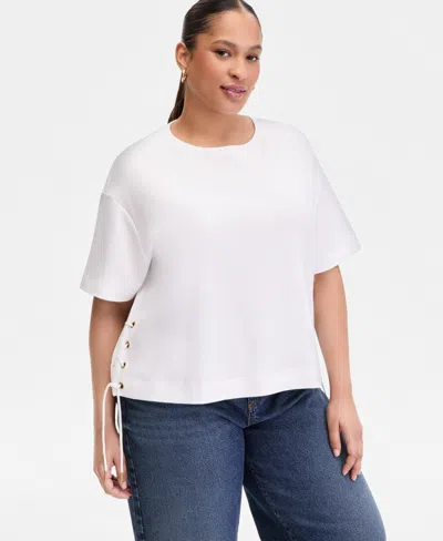 Inc International Concepts Plus Size Lace-up-side Cotton T-shirt, Macy's Exclusive In White
