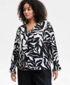Inc International Concepts Plus Size Leaf-print Bell-sleeve Top, Exclusively At Macy's