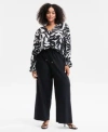 Inc International Concepts Plus Size Leaf Print Bell Sleeve Top Solid Pull On Wide Leg Pants Exclusively At Macys