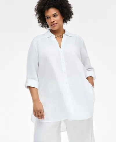 Inc International Concepts Plus Size Linen-blend Tunic, Exclusively At Macy's In Bright White