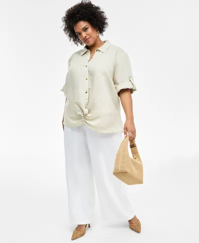 Inc International Concepts Plus Size Linen-blend Twist-hem Shirt, Exclusively At Macy's