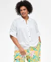 Inc International Concepts Plus Size Linen-blend Twist-hem Shirt, Exclusively At Macy's In White