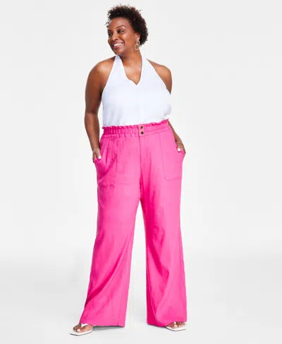 Inc International Concepts Plus Size Linen-blend Wide-leg Pants, Created For Macy's In Pink Glam