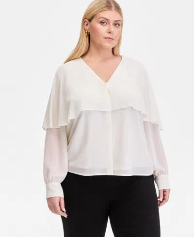 Inc International Concepts Plus Size Long-sleeve Cape-shoulder Blouse, Macy's Exclusive In White