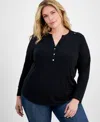 Inc International Concepts Plus Size Long-sleeve Top, Created For Macy's In Deep Black