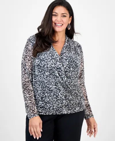 Inc International Concepts Plus Size Mesh Draped Top, Macy's Exclusive In Multi