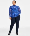 Inc International Concepts Plus Size Mesh Turtleneck Skinny Leg Denim Jeans Exclusively At Macys In Dark Indigo