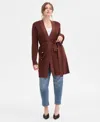 Inc International Concepts Plus Size Metallic Double-breasted Cardigan, Created For Macy's In Burgundy