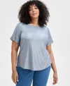 Inc International Concepts Plus Size Metallic Foiled T-shirt, Exclusively At Macy's In Silver