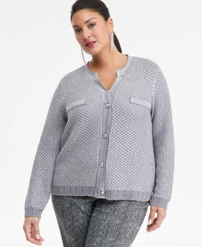 Inc International Concepts Plus Size Metallic Shine Cotton Cardigan, Macy's Exclusive In Animal Print