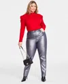 Inc International Concepts Plus Size Metallic Straight-leg Jeans, Created For Macy's In Silver
