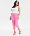 Inc International Concepts Plus Size Mid-rise Pull-on Capri Pants, Created For Macy's In Pink