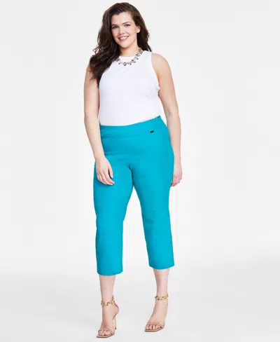 Inc International Concepts Plus Size Mid-rise Pull-on Capri Pants, Created For Macy's In Fresco Blue