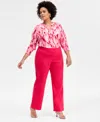 Inc International Concepts Plus Size Mid-rise Pull-on Straight-leg Pants, Created For Macy's In Red
