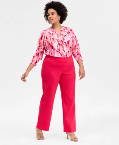 Inc International Concepts Plus Size Mid-rise Pull-on Straight-leg Pants, Created For Macy's In Red