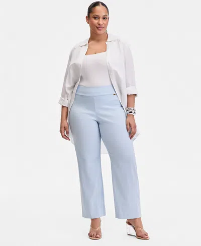 Inc International Concepts Plus Size Mid-rise Pull-on Straight-leg Pants, Created For Macy's In White