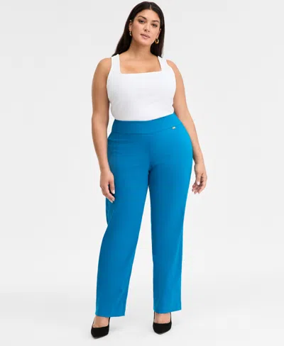 Inc International Concepts Plus Size Mid-rise Pull-on Straight-leg Pants, Created For Macy's In Blue