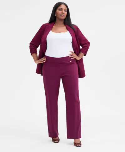 Inc International Concepts Plus Size Mid-rise Pull-on Straight-leg Pants, Created For Macy's In Burgundy
