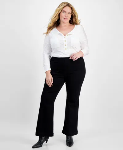 Inc International Concepts Plus Size Mid-rise Pull-on Straight-leg Pants, Created For Macy's In Deep Black