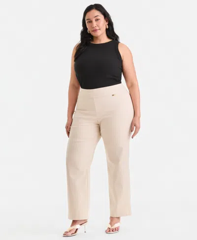 Inc International Concepts Plus Size Mid-rise Pull-on Straight-leg Pants, Created For Macy's In Neutral