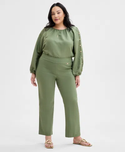 INC INTERNATIONAL CONCEPTS PLUS SIZE MID-RISE PULL-ON STRAIGHT-LEG PANTS, CREATED FOR MACY'S