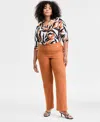 Inc International Concepts Plus Size Mid-rise Pull-on Straight-leg Pants, Created For Macy's In Orange