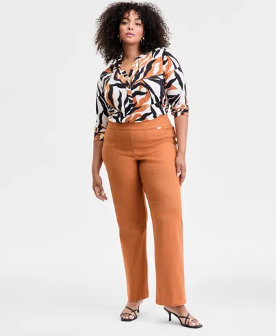 Inc International Concepts Plus Size Mid-rise Pull-on Straight-leg Pants, Created For Macy's In Orange