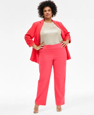 Inc International Concepts Plus Size Mid-rise Pull-on Straight-leg Pants, Created For Macy's In Starfish Pink