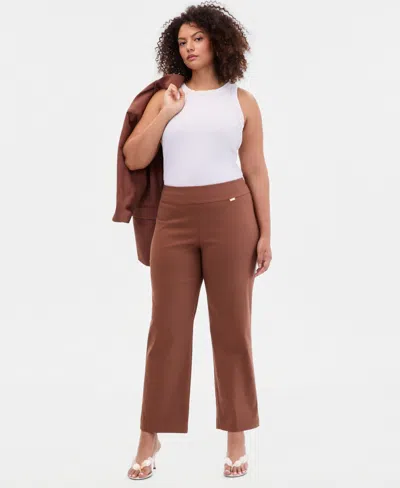 Inc International Concepts Plus Size Mid-rise Pull-on Straight-leg Pants, Created For Macy's In Brown