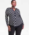 Inc International Concepts Plus Size Mitered Stripe Half-placket Shirt, Macy's Exclusive In Blue