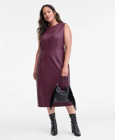 Inc International Concepts Plus Size Mixed-media Dress, Macy's Exclusive In Burgundy