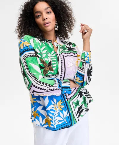 Inc International Concepts Plus Size Mixed-print Blouse, Exclusively At Macy's