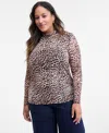 Inc International Concepts Plus Size Mock-neck Mesh Top, Macy's Exclusive In Black