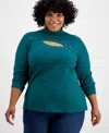 Inc International Concepts Women's Studded Cut-out Mock-neck Top, Xs-3x, Created For Macy's In Green Tourmaline