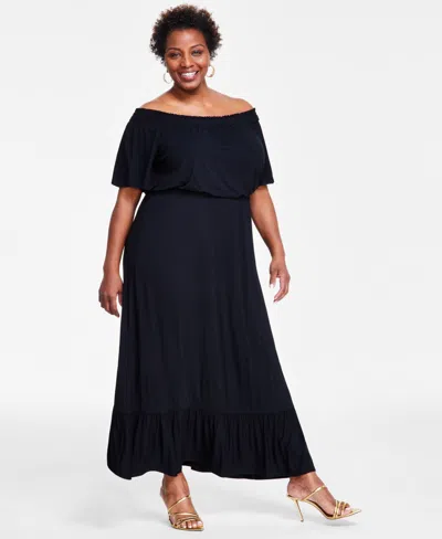 Inc International Concepts Plus Size Off-the-shoulder Maxi Dress, Created For Macy's In Deep Black