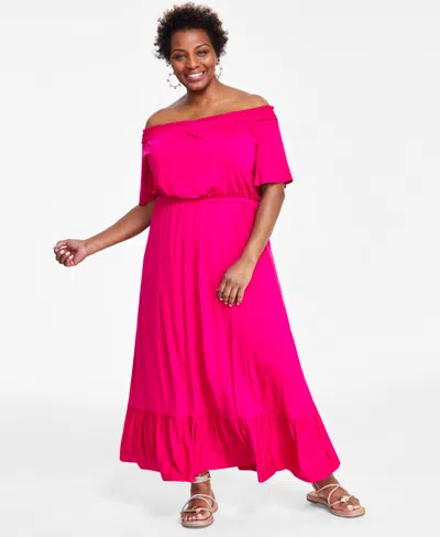 Inc International Concepts Plus Size Off-the-shoulder Maxi Dress, Created For Macy's In Pink Dragonfruit