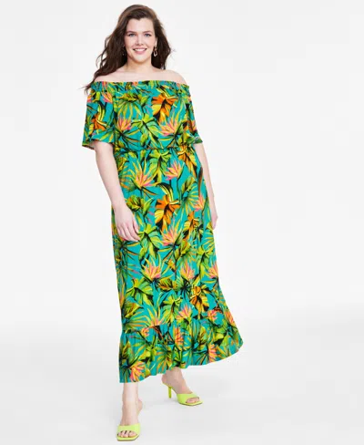 Inc International Concepts Plus Size Off-the-shoulder Maxi Dress, Created For Macy's In Tropical Garden