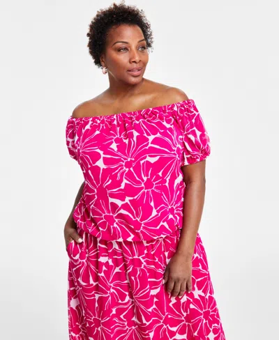 Inc International Concepts Plus Size Off-the-shoulder Top, Created For Macy's In Tala Blooms